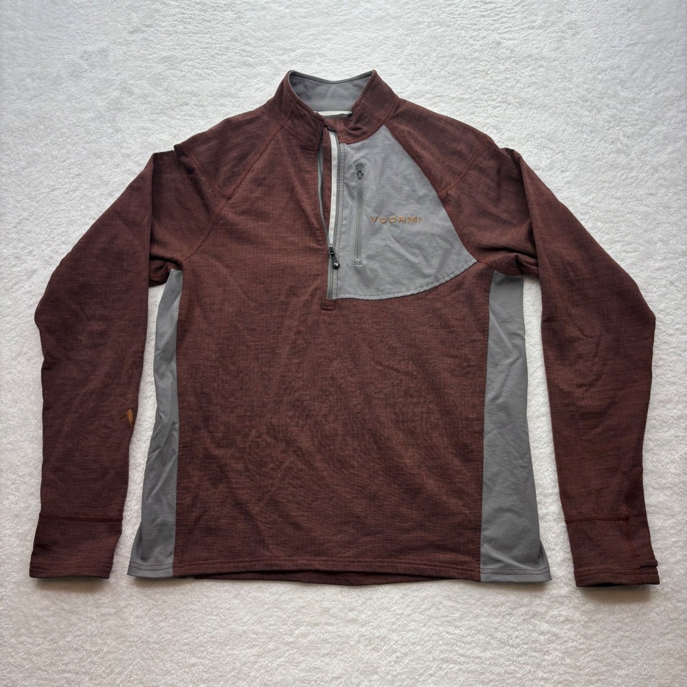 Voormi Colorado USA Mens Medium Burgundy Grey Wool Blend Quarter Zip Pullover